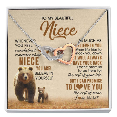 Interlocking Hearts Necklace Stainless Steel & Rose Gold Finish | 1 | Personalized To My Niece Necklace From Aunt Uncle Whenever You Feel Bear Niece Birthday Gifts Gifts Graduation Christmas Customized Gift Box Message Card | siriusteestore