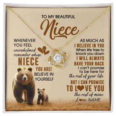 Love Knot Necklace 18K Yellow Gold Finish | 1 | Personalized To My Niece Necklace From Aunt Uncle Whenever You Feel Bear Niece Birthday Gifts Gifts Graduation Christmas Customized Gift Box Message Card | siriusteestore