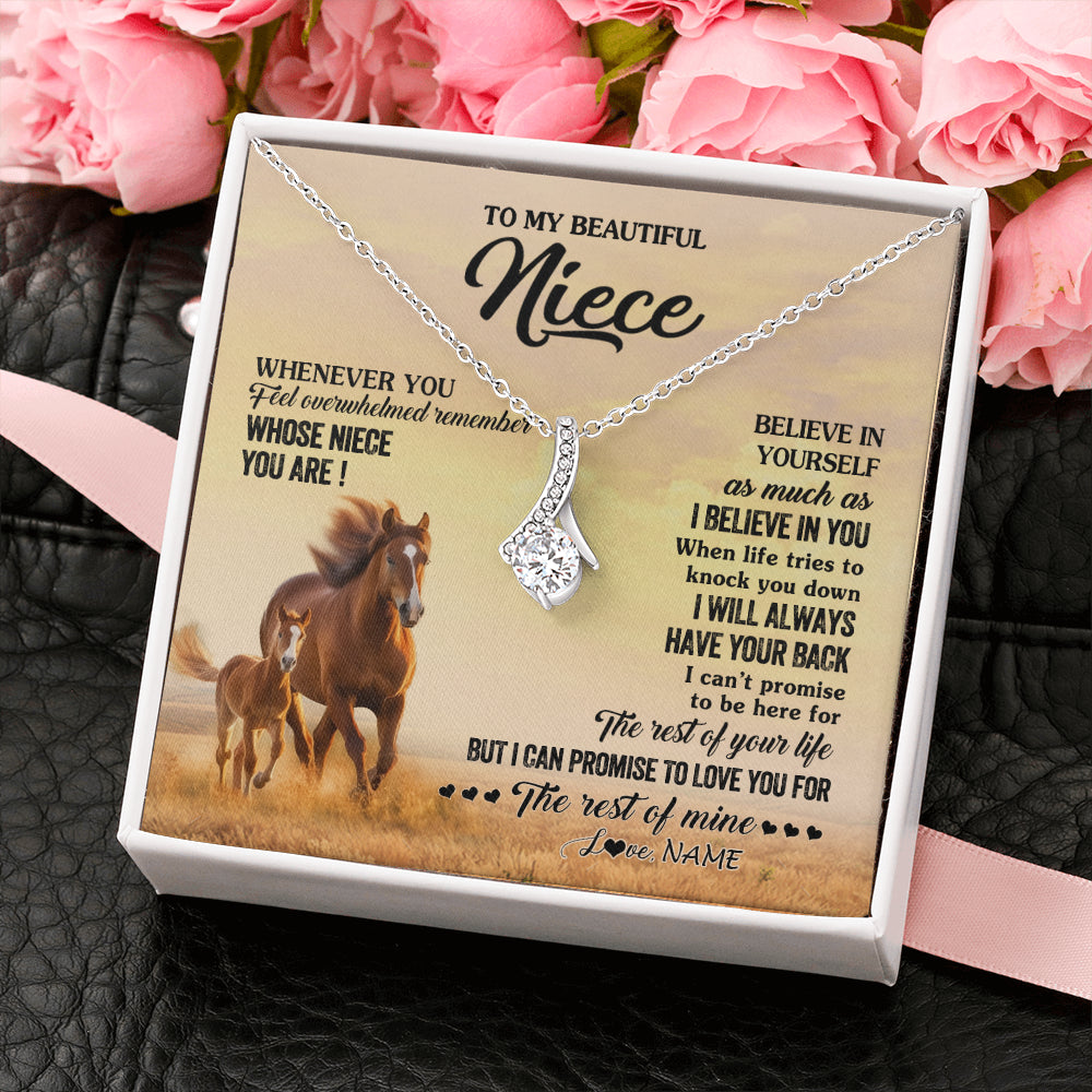 Alluring Beauty Necklace 14K White Gold Finish | 2 | Personalized To My Niece Necklace From Aunt Uncle Whenever You Feel Horse Niece Birthday Gifts Jewelry Graduation Christmas Customized Gift Box Message Card | siriusteestore
