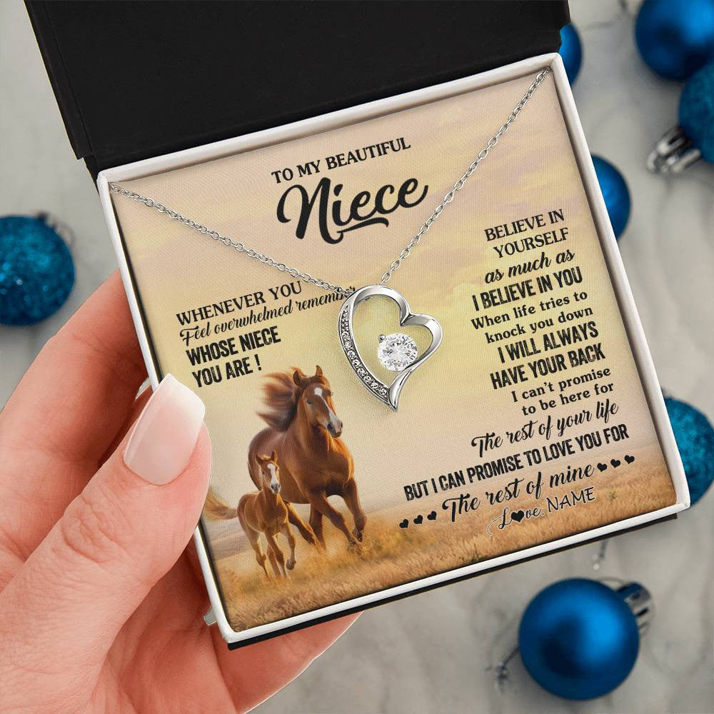 Forever Love Necklace 14K White Gold Finish | 2 | Personalized To My Niece Necklace From Aunt Uncle Whenever You Feel Horse Niece Birthday Gifts Jewelry Graduation Christmas Customized Gift Box Message Card | siriusteestore