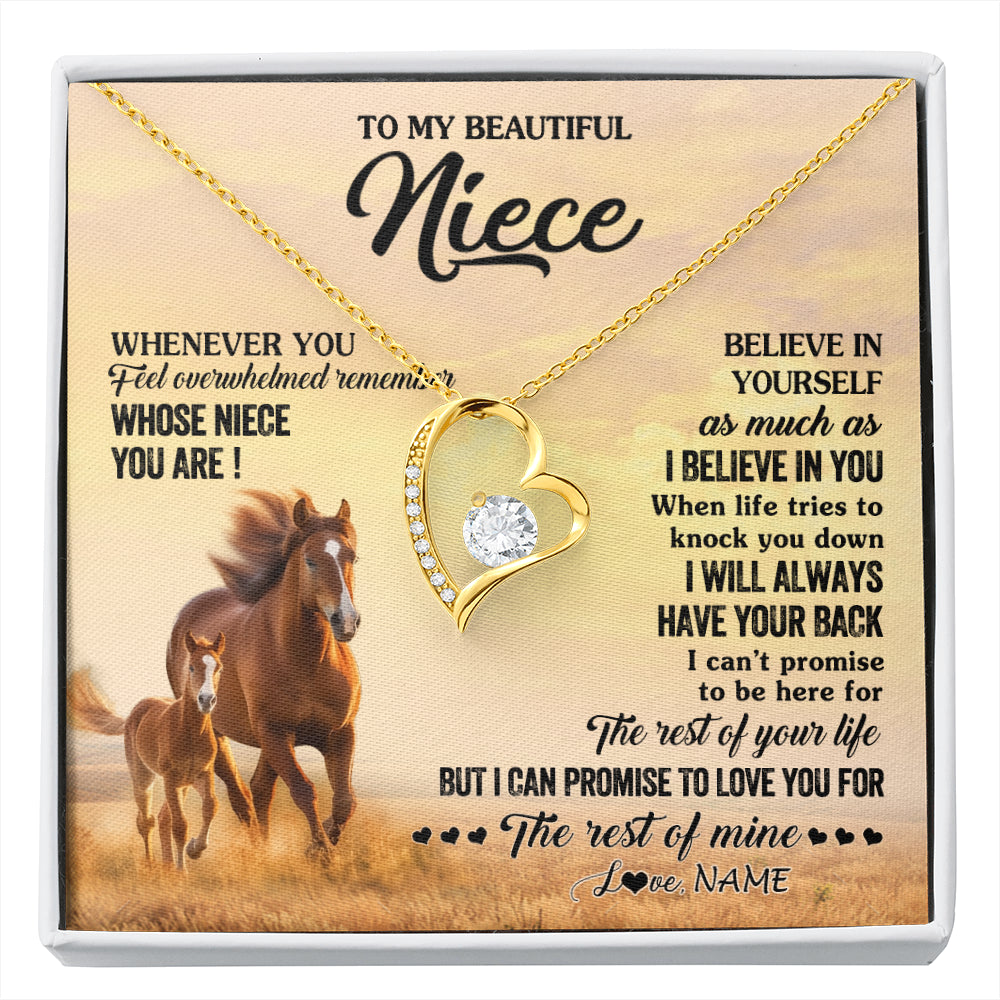 Forever Love Necklace 18K Yellow Gold Finish | 1 | Personalized To My Niece Necklace From Aunt Uncle Whenever You Feel Horse Niece Birthday Gifts Jewelry Graduation Christmas Customized Gift Box Message Card | siriusteestore