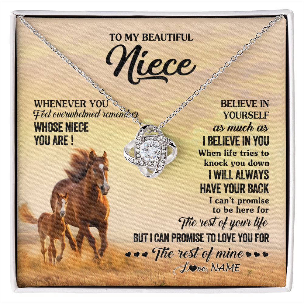 Love Knot Necklace 14K White Gold Finish | 1 | Personalized To My Niece Necklace From Aunt Uncle Whenever You Feel Horse Niece Birthday Gifts Jewelry Graduation Christmas Customized Gift Box Message Card | siriusteestore