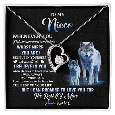 Forever Love Necklace 14K White Gold Finish | 1 | Personalized To My Niece Necklace From Aunt Uncle Whenever You Feel Wolf Niece Birthday Gifts Jewelry Graduation Christmas Customized Gift Box Message Card | siriusteestore