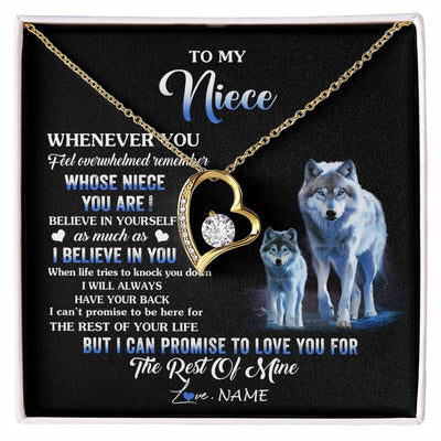 Forever Love Necklace 18K Yellow Gold Finish | 1 | Personalized To My Niece Necklace From Aunt Uncle Whenever You Feel Wolf Niece Birthday Gifts Jewelry Graduation Christmas Customized Gift Box Message Card | siriusteestore