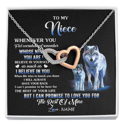 Interlocking Hearts Necklace Stainless Steel & Rose Gold Finish | 1 | Personalized To My Niece Necklace From Aunt Uncle Whenever You Feel Wolf Niece Birthday Gifts Jewelry Graduation Christmas Customized Gift Box Message Card | siriusteestore