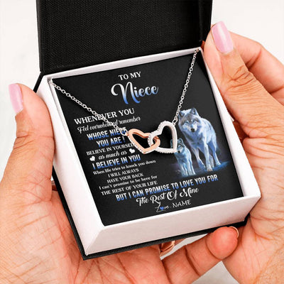 Interlocking Hearts Necklace Stainless Steel & Rose Gold Finish | 2 | Personalized To My Niece Necklace From Aunt Uncle Whenever You Feel Wolf Niece Birthday Gifts Jewelry Graduation Christmas Customized Gift Box Message Card | siriusteestore