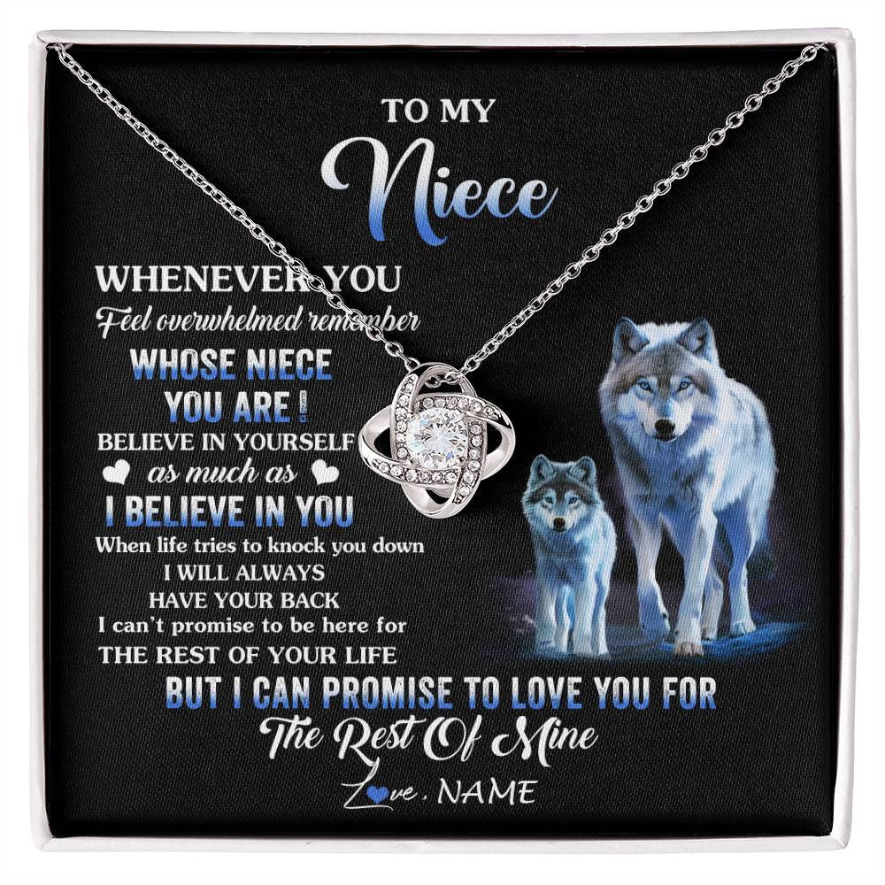 Love Knot Necklace 14K White Gold Finish | 1 | Personalized To My Niece Necklace From Aunt Uncle Whenever You Feel Wolf Niece Birthday Gifts Jewelry Graduation Christmas Customized Gift Box Message Card | siriusteestore