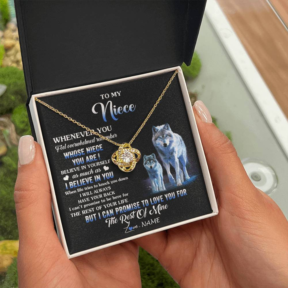 Love Knot Necklace 18K Yellow Gold Finish | 2 | Personalized To My Niece Necklace From Aunt Uncle Whenever You Feel Wolf Niece Birthday Gifts Jewelry Graduation Christmas Customized Gift Box Message Card | siriusteestore