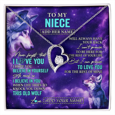 Forever Love Necklace 14K White Gold Finish | 1 | Personalized To My Niece Necklace From Aunt Uncle Wolf Never Forget I Love You Niece Birthday Gifts Graduation Christmas Custom Gift Box Message Card Shirt & Hoodie | https://siriusteestore.