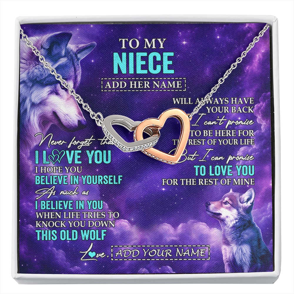 Interlocking Hearts Necklace Stainless Steel & Rose Gold Finish | 1 | Personalized To My Niece Necklace From Aunt Uncle Wolf Never Forget I Love You Niece Birthday Gifts Graduation Christmas Custom Gift Box Message Card Shirt & Hoodie | https://siriusteestore.