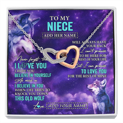 Interlocking Hearts Necklace Stainless Steel & Rose Gold Finish | 1 | Personalized To My Niece Necklace From Aunt Uncle Wolf Never Forget I Love You Niece Birthday Gifts Graduation Christmas Custom Gift Box Message Card Shirt & Hoodie | https://siriusteestore.