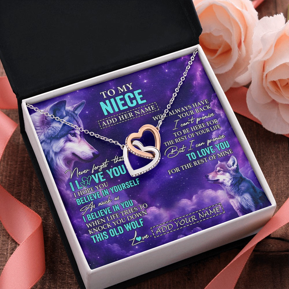 Interlocking Hearts Necklace Stainless Steel & Rose Gold Finish | 2 | Personalized To My Niece Necklace From Aunt Uncle Wolf Never Forget I Love You Niece Birthday Gifts Graduation Christmas Custom Gift Box Message Card Shirt & Hoodie | https://siriusteestore.