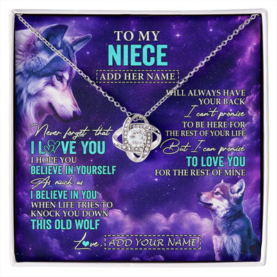 Love Knot Necklace 14K White Gold Finish | 1 | Personalized To My Niece Necklace From Aunt Uncle Wolf Never Forget I Love You Niece Birthday Gifts Graduation Christmas Custom Gift Box Message Card Shirt & Hoodie | https://siriusteestore.