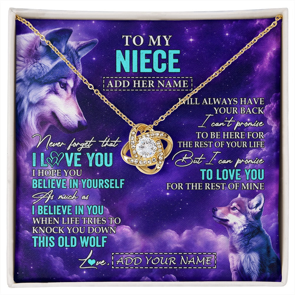 Love Knot Necklace 18K Yellow Gold Finish | 1 | Personalized To My Niece Necklace From Aunt Uncle Wolf Never Forget I Love You Niece Birthday Gifts Graduation Christmas Custom Gift Box Message Card Shirt & Hoodie | https://siriusteestore.