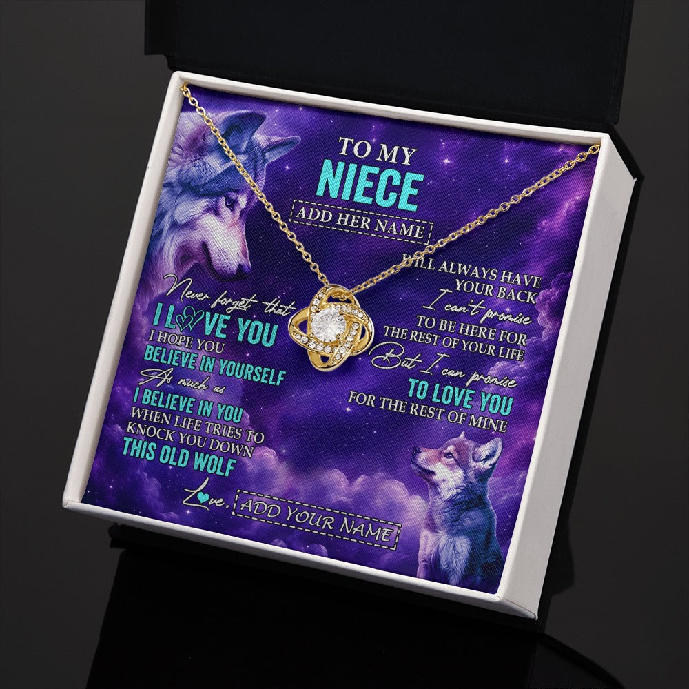 Love Knot Necklace 18K Yellow Gold Finish | 2 | Personalized To My Niece Necklace From Aunt Uncle Wolf Never Forget I Love You Niece Birthday Gifts Graduation Christmas Custom Gift Box Message Card Shirt & Hoodie | https://siriusteestore.