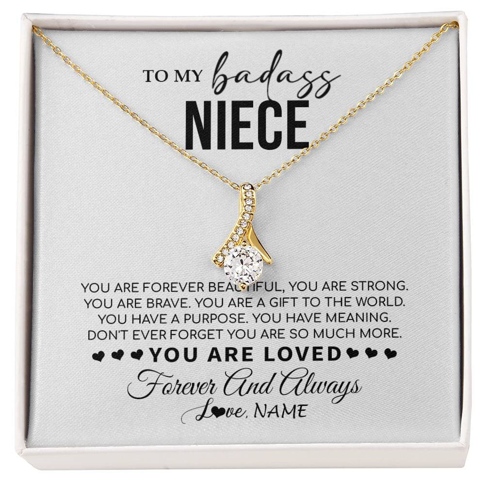 Alluring Beauty Necklace 18K Yellow Gold Finish | 1 | Personalized To My Niece Necklace From Aunt Uncle You Are Forever Beautiful Niece Birthday Graduation Christmas Customized Gift Box Message Card | siriusteestore