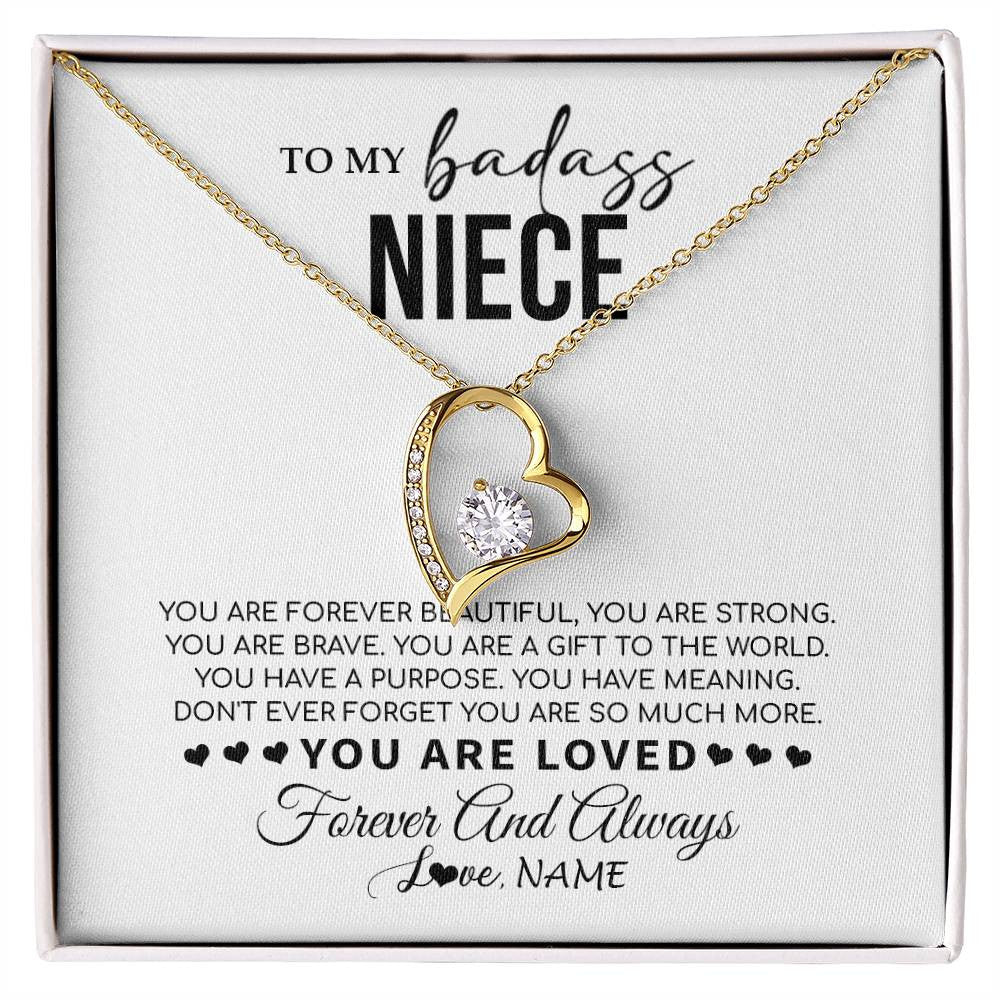 Forever Love Necklace 18K Yellow Gold Finish | 1 | Personalized To My Niece Necklace From Aunt Uncle You Are Forever Beautiful Niece Birthday Graduation Christmas Customized Gift Box Message Card | siriusteestore