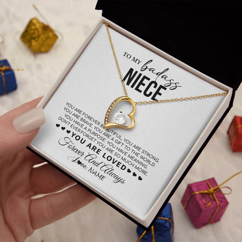 Forever Love Necklace 18K Yellow Gold Finish | 2 | Personalized To My Niece Necklace From Aunt Uncle You Are Forever Beautiful Niece Birthday Graduation Christmas Customized Gift Box Message Card | siriusteestore