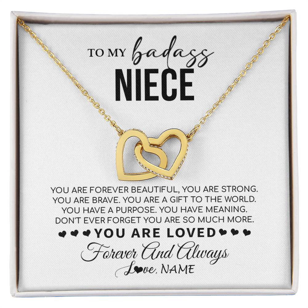 Interlocking Hearts Necklace 18K Yellow Gold Finish | 1 | Personalized To My Niece Necklace From Aunt Uncle You Are Forever Beautiful Niece Birthday Graduation Christmas Customized Gift Box Message Card | siriusteestore