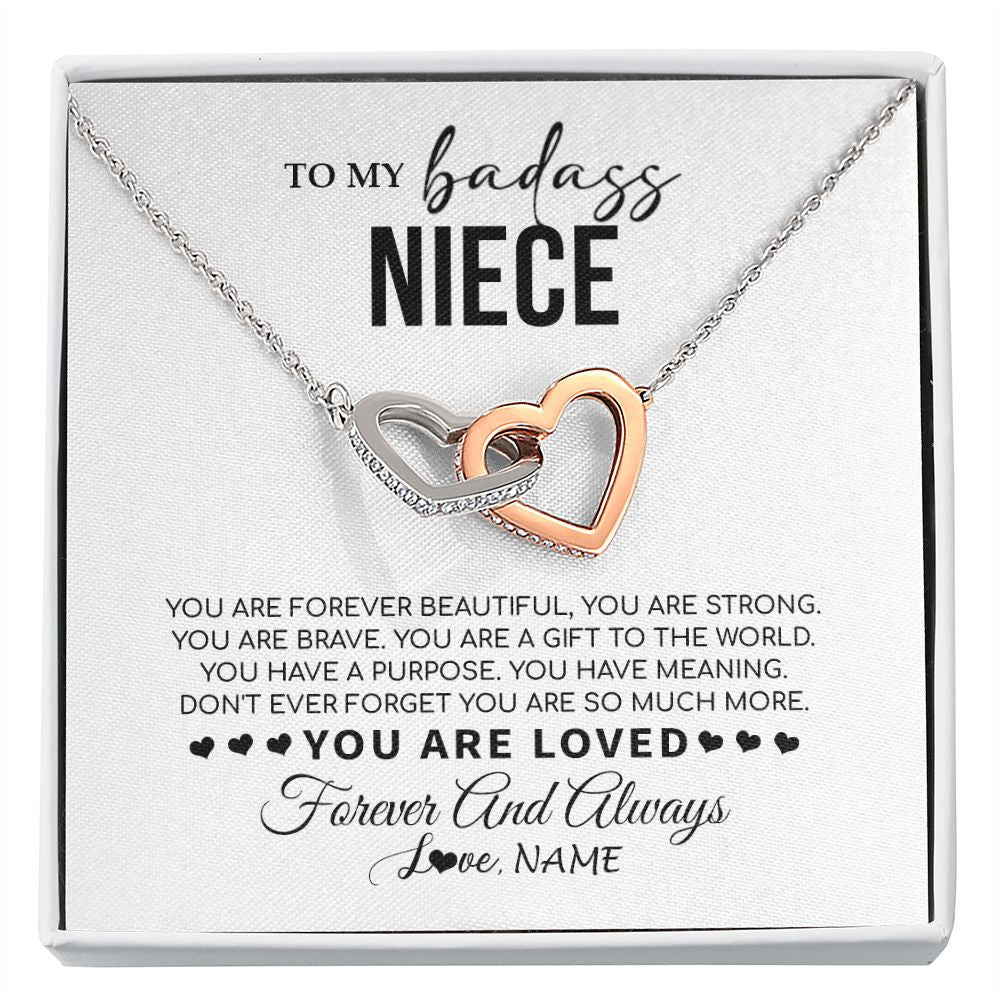 Interlocking Hearts Necklace | Personalized To My Niece Necklace From Aunt Uncle You Are Forever Beautiful Niece Birthday Graduation Christmas Customized Gift Box Message Card | siriusteestore