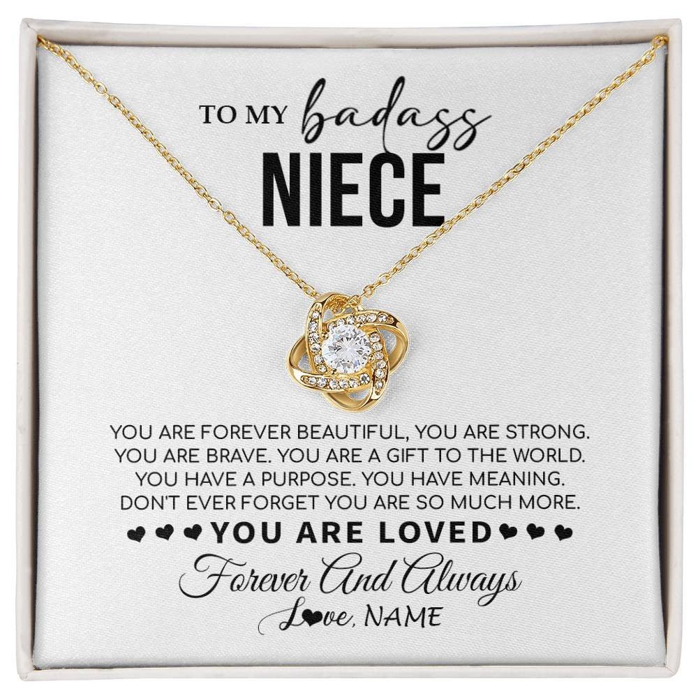 Love Knot Necklace 18K Yellow Gold Finish | 1 | Personalized To My Niece Necklace From Aunt Uncle You Are Forever Beautiful Niece Birthday Graduation Christmas Customized Gift Box Message Card | siriusteestore