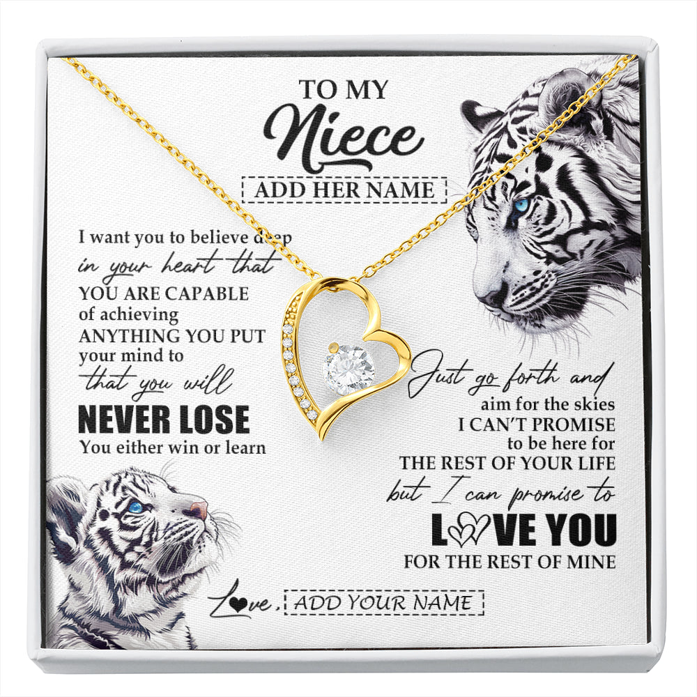 Forever Love Necklace 18K Yellow Gold Finish | 1 | Personalized To My Niece Necklace From Aunt Uncle You Will Never Lose White Tiger Niece Birthday Gifts Graduation Christmas Custom Gift Box Message Card | siriusteestore