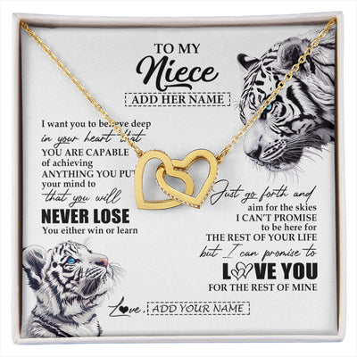 Interlocking Hearts Necklace 18K Yellow Gold Finish | 1 | Personalized To My Niece Necklace From Aunt Uncle You Will Never Lose White Tiger Niece Birthday Gifts Graduation Christmas Custom Gift Box Message Card | siriusteestore
