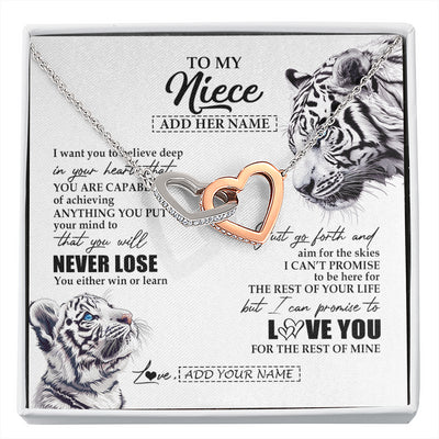 Interlocking Hearts Necklace Stainless Steel & Rose Gold Finish | 1 | Personalized To My Niece Necklace From Aunt Uncle You Will Never Lose White Tiger Niece Birthday Gifts Graduation Christmas Custom Gift Box Message Card | siriusteestore