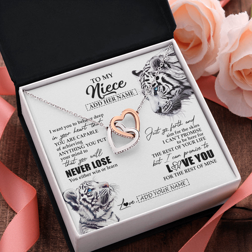 Interlocking Hearts Necklace Stainless Steel & Rose Gold Finish | 2 | Personalized To My Niece Necklace From Aunt Uncle You Will Never Lose White Tiger Niece Birthday Gifts Graduation Christmas Custom Gift Box Message Card | siriusteestore