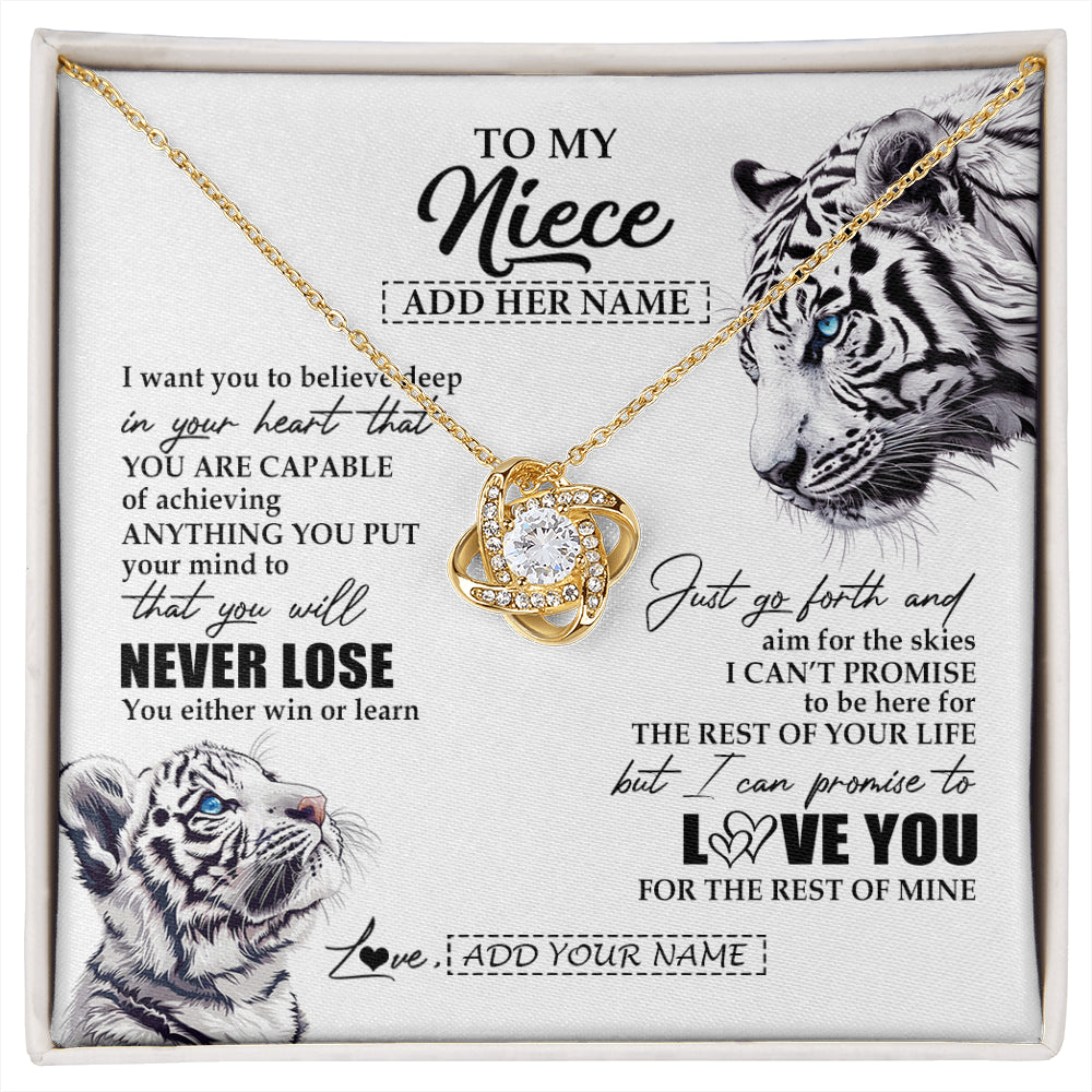 Love Knot Necklace 18K Yellow Gold Finish | 1 | Personalized To My Niece Necklace From Aunt Uncle You Will Never Lose White Tiger Niece Birthday Gifts Graduation Christmas Custom Gift Box Message Card | siriusteestore