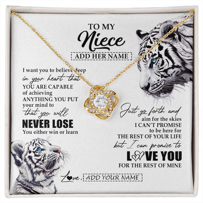 Love Knot Necklace 18K Yellow Gold Finish | 1 | Personalized To My Niece Necklace From Aunt Uncle You Will Never Lose White Tiger Niece Birthday Gifts Graduation Christmas Custom Gift Box Message Card | siriusteestore