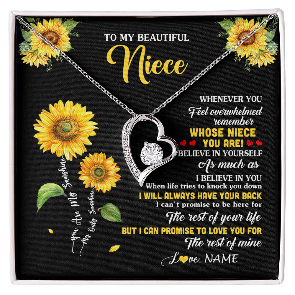 Forever Love Necklace 14K White Gold Finish | 1 | Personalized To My Niece Necklace From Aunt Whenever You Feel Sunflower Niece Birthday Gifts Jewelry Graduation Christmas Customized Gift Box Message Card | siriusteestore