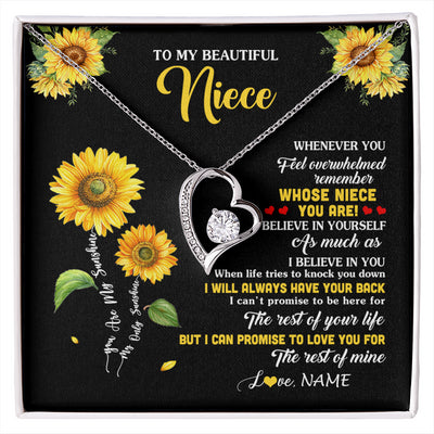 Forever Love Necklace 14K White Gold Finish | 1 | Personalized To My Niece Necklace From Aunt Whenever You Feel Sunflower Niece Birthday Gifts Jewelry Graduation Christmas Customized Gift Box Message Card | siriusteestore