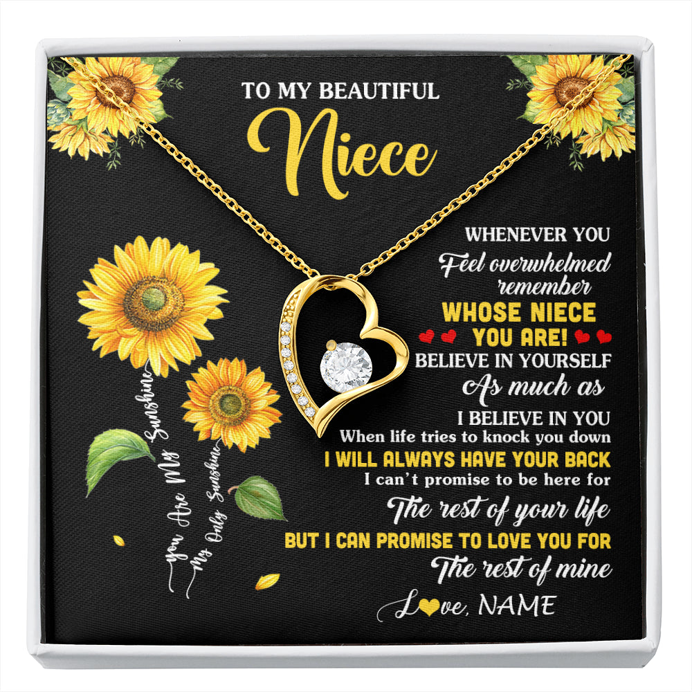 Forever Love Necklace 18K Yellow Gold Finish | 1 | Personalized To My Niece Necklace From Aunt Whenever You Feel Sunflower Niece Birthday Gifts Jewelry Graduation Christmas Customized Gift Box Message Card | siriusteestore