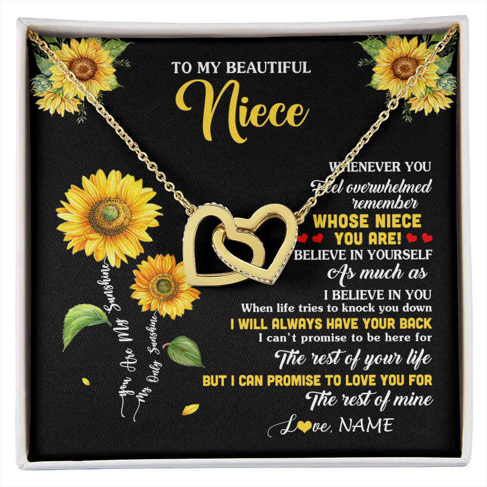 Interlocking Hearts Necklace 18K Yellow Gold Finish | 1 | Personalized To My Niece Necklace From Aunt Whenever You Feel Sunflower Niece Birthday Gifts Jewelry Graduation Christmas Customized Gift Box Message Card | siriusteestore