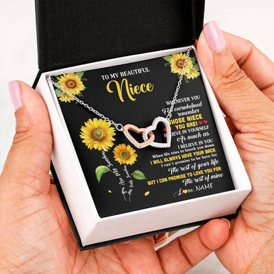 Interlocking Hearts Necklace Stainless Steel & Rose Gold Finish | 2 | Personalized To My Niece Necklace From Aunt Whenever You Feel Sunflower Niece Birthday Gifts Jewelry Graduation Christmas Customized Gift Box Message Card | siriusteestore