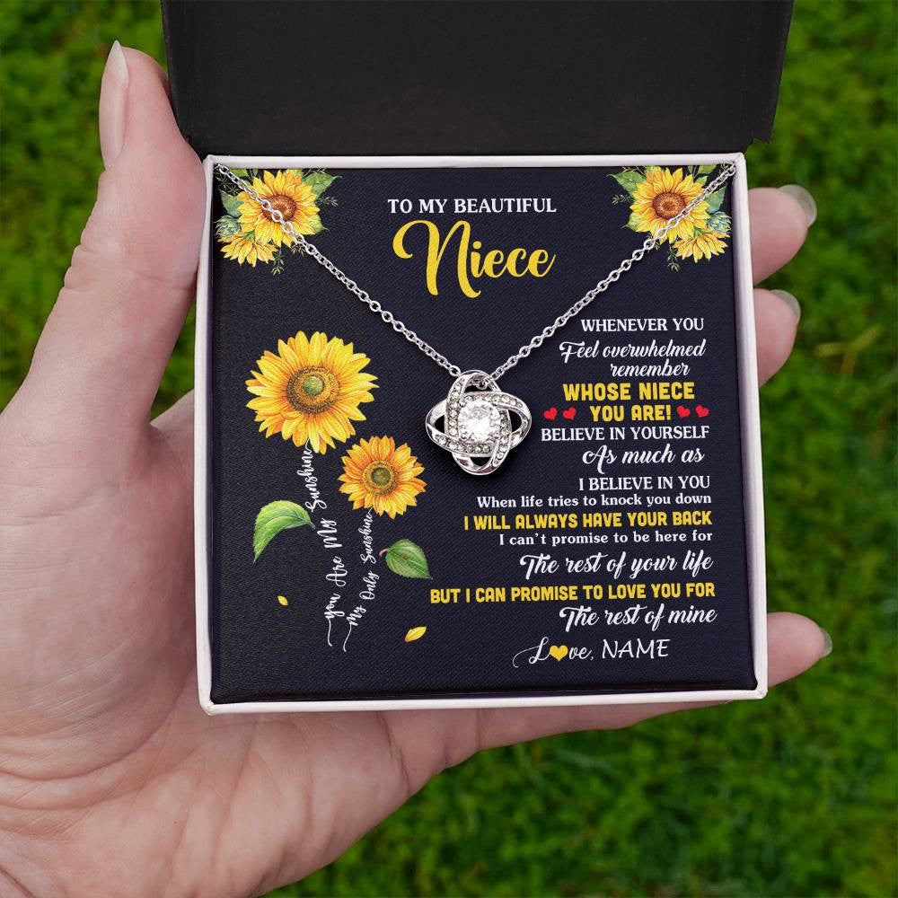 Love Knot Necklace 14K White Gold Finish | 2 | Personalized To My Niece Necklace From Aunt Whenever You Feel Sunflower Niece Birthday Gifts Jewelry Graduation Christmas Customized Gift Box Message Card | siriusteestore