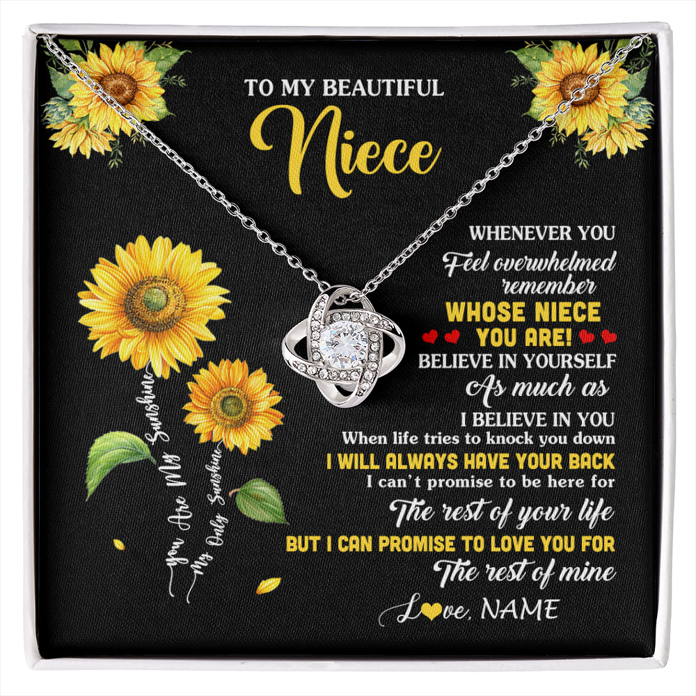 Love Knot Necklace 14K White Gold Finish | 1 | Personalized To My Niece Necklace From Aunt Whenever You Feel Sunflower Niece Birthday Gifts Jewelry Graduation Christmas Customized Gift Box Message Card | siriusteestore