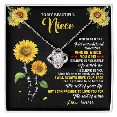 Love Knot Necklace 14K White Gold Finish | 1 | Personalized To My Niece Necklace From Aunt Whenever You Feel Sunflower Niece Birthday Gifts Jewelry Graduation Christmas Customized Gift Box Message Card | siriusteestore