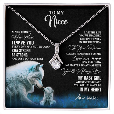 Alluring Beauty Necklace 14K White Gold Finish | 1 | Personalized To My Niece Necklace From Aunt Wolf Never Forget How Much I Love You Niece Birthday Gifts Jewelry Christmas Customized Gift Box Message Card | siriusteestore