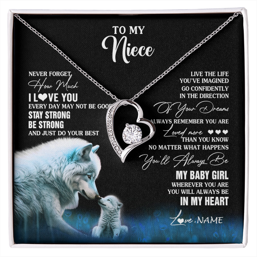 Forever Love Necklace 14K White Gold Finish | 1 | Personalized To My Niece Necklace From Aunt Wolf Never Forget How Much I Love You Niece Birthday Gifts Jewelry Christmas Customized Gift Box Message Card | siriusteestore