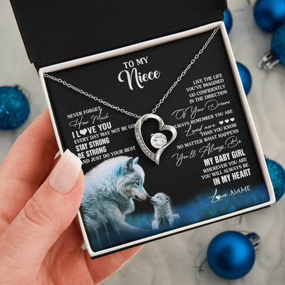 Forever Love Necklace 14K White Gold Finish | 2 | Personalized To My Niece Necklace From Aunt Wolf Never Forget How Much I Love You Niece Birthday Gifts Jewelry Christmas Customized Gift Box Message Card | siriusteestore