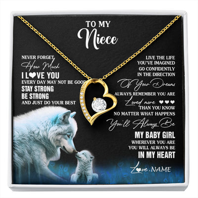 Forever Love Necklace 18K Yellow Gold Finish | 1 | Personalized To My Niece Necklace From Aunt Wolf Never Forget How Much I Love You Niece Birthday Gifts Jewelry Christmas Customized Gift Box Message Card | siriusteestore