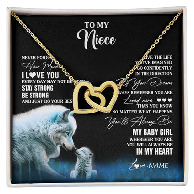 Interlocking Hearts Necklace 18K Yellow Gold Finish | 1 | Personalized To My Niece Necklace From Aunt Wolf Never Forget How Much I Love You Niece Birthday Gifts Jewelry Christmas Customized Gift Box Message Card | siriusteestore