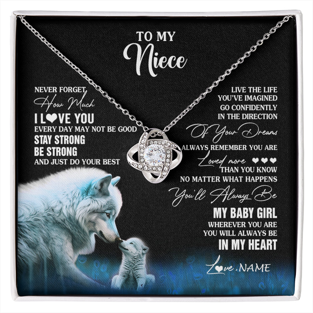 Love Knot Necklace 14K White Gold Finish | 1 | Personalized To My Niece Necklace From Aunt Wolf Never Forget How Much I Love You Niece Birthday Gifts Jewelry Christmas Customized Gift Box Message Card | siriusteestore