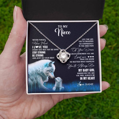 Love Knot Necklace 14K White Gold Finish | 2 | Personalized To My Niece Necklace From Aunt Wolf Never Forget How Much I Love You Niece Birthday Gifts Jewelry Christmas Customized Gift Box Message Card | siriusteestore