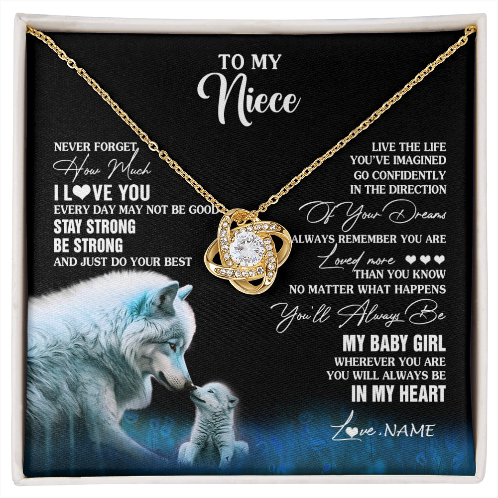 Love Knot Necklace 18K Yellow Gold Finish | 1 | Personalized To My Niece Necklace From Aunt Wolf Never Forget How Much I Love You Niece Birthday Gifts Jewelry Christmas Customized Gift Box Message Card | siriusteestore