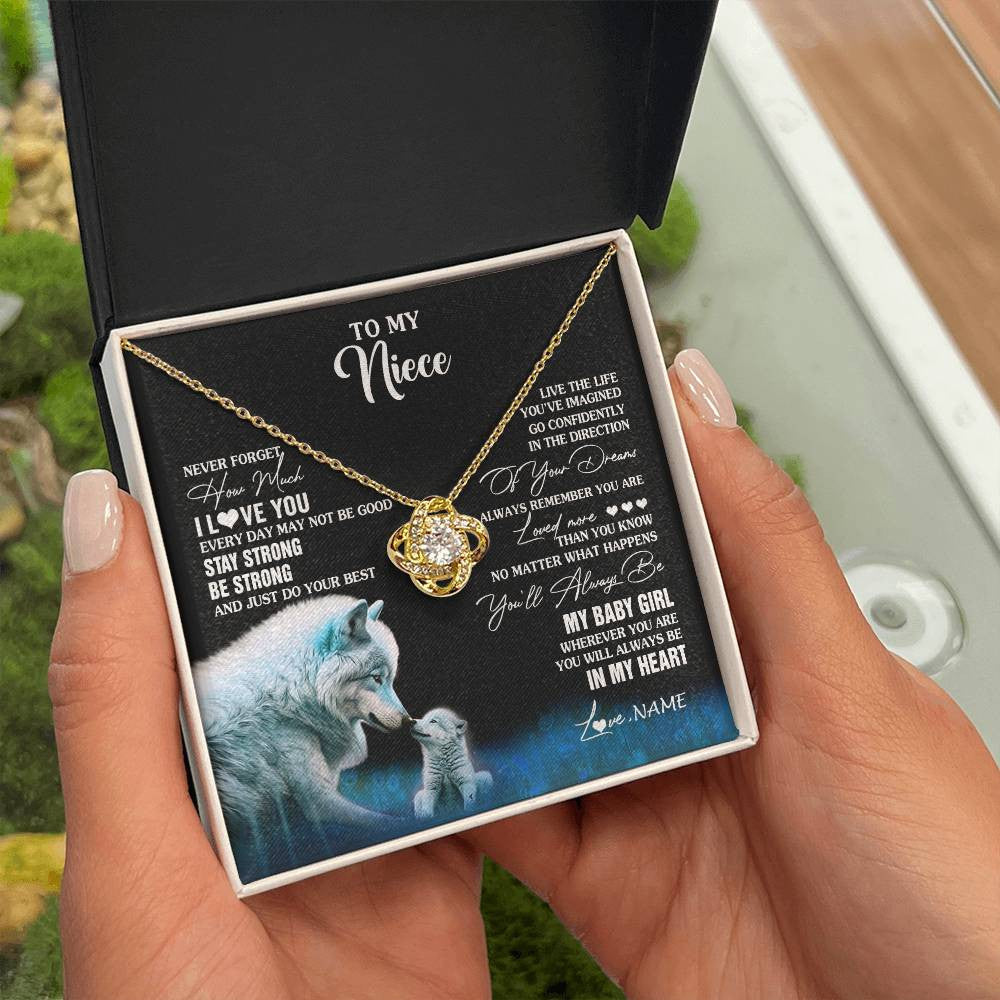 Love Knot Necklace 18K Yellow Gold Finish | 2 | Personalized To My Niece Necklace From Aunt Wolf Never Forget How Much I Love You Niece Birthday Gifts Jewelry Christmas Customized Gift Box Message Card | siriusteestore