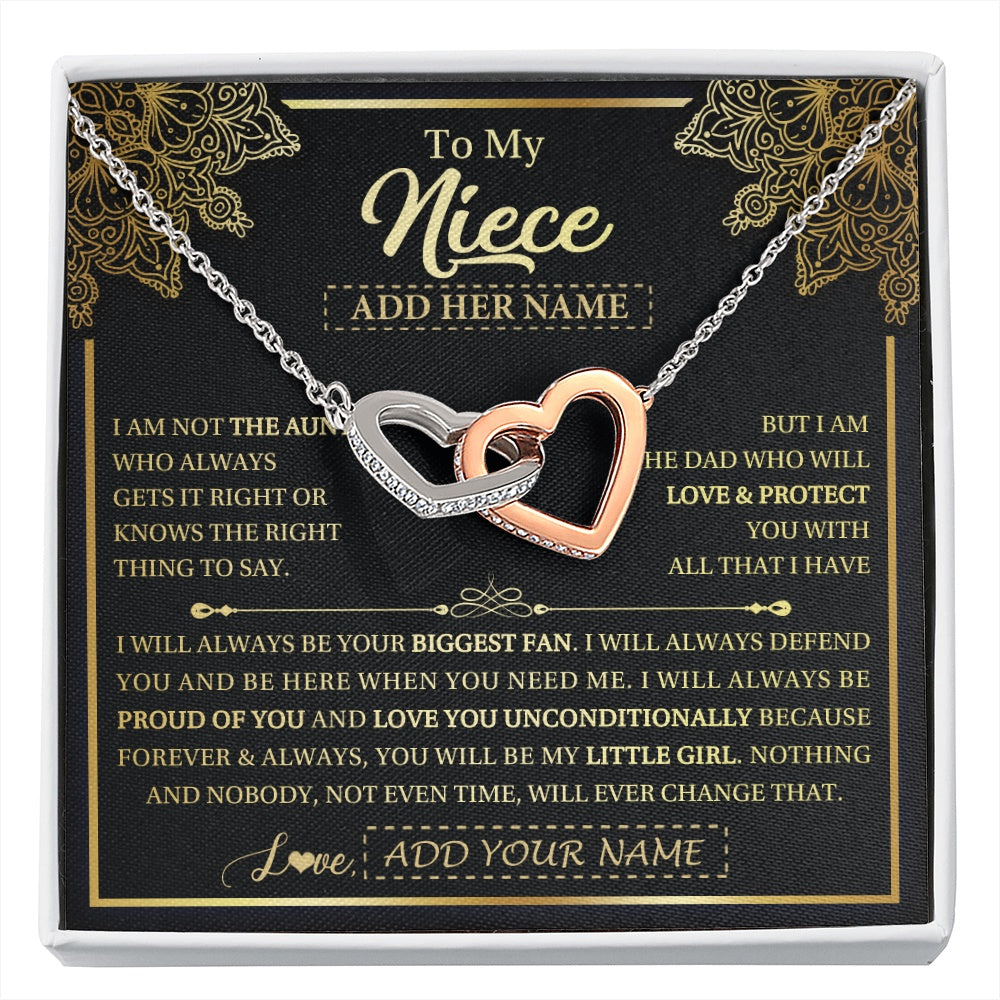 Interlocking Hearts Necklace Stainless Steel & Rose Gold Finish | 1 | Personalized To My Niece Necklace From Aunt Your Biggest Fan Birthday Gifts For Niece Gifts Graduation Christmas Jewelry Customized Gift Box Message Card | siriusteestore.myshopify