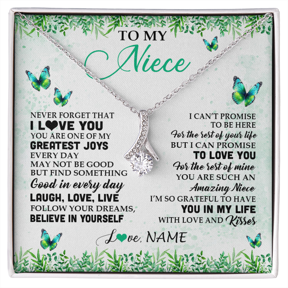Alluring Beauty Necklace 14K White Gold Finish | 1 | Personalized To My Niece Necklace From Uncle Aunt Auntie Butterfly Laugh Love Live Birthday Motivational Quote Christmas Customized Gift Box Message Card | siriusteestore